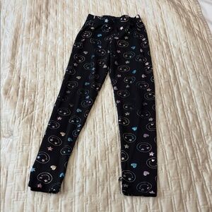Girls' Black Smiley Face & Heart Print Stretch Leggings